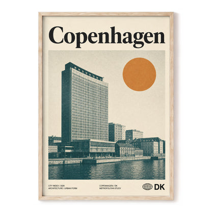 Copenhagen Modern, beige, green, orange minimalist wall art, front artwork view