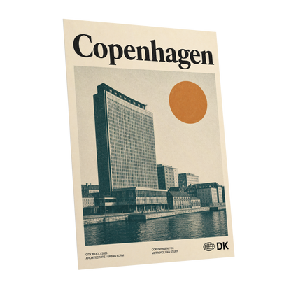 Copenhagen Modern, beige, green, orange minimalist wall art shown as a unframed poster wall art print