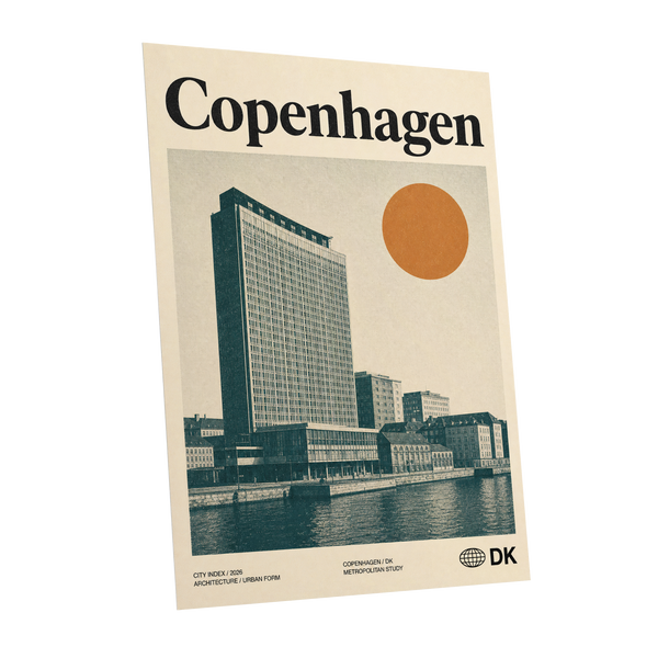 Copenhagen Modern, beige, green, orange minimalist wall art shown as a unframed poster wall art print