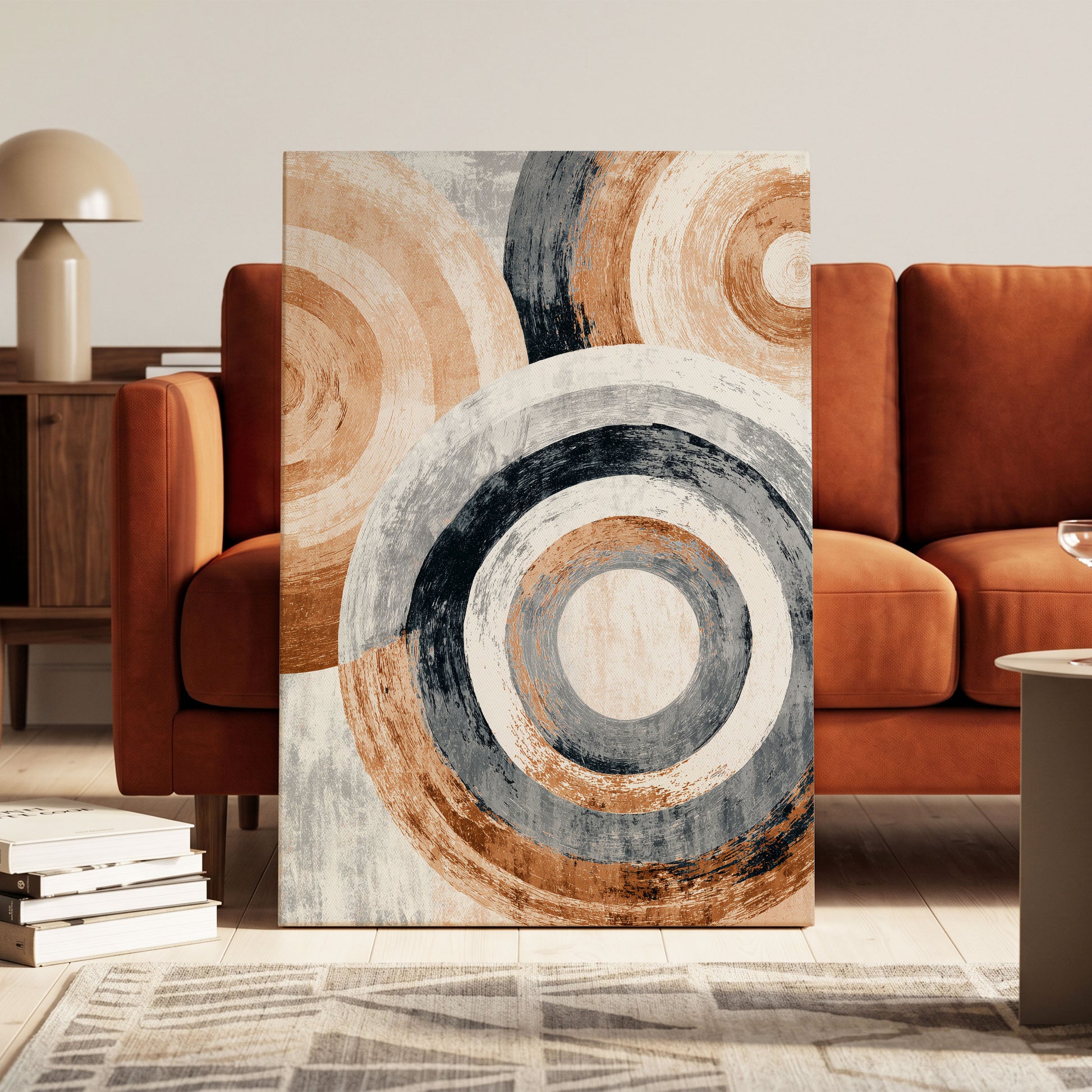 Copper Orbit Rings – canvas wall art in a styled interior, gallery view 1