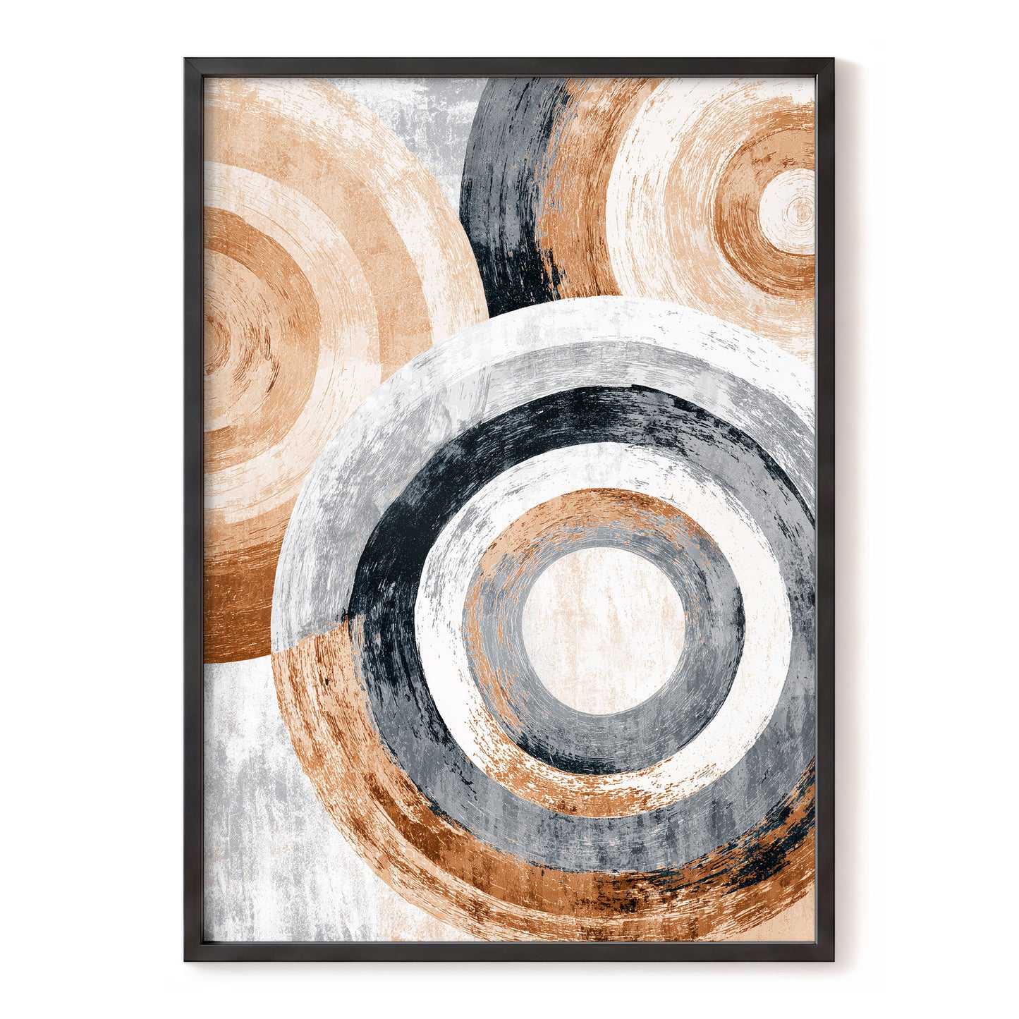 Copper Orbit Rings – orange, brown, gray abstract wall art, front view