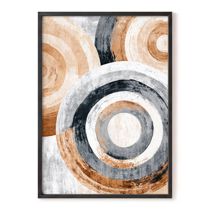 Copper Orbit Rings – orange, brown, gray abstract wall art, front view