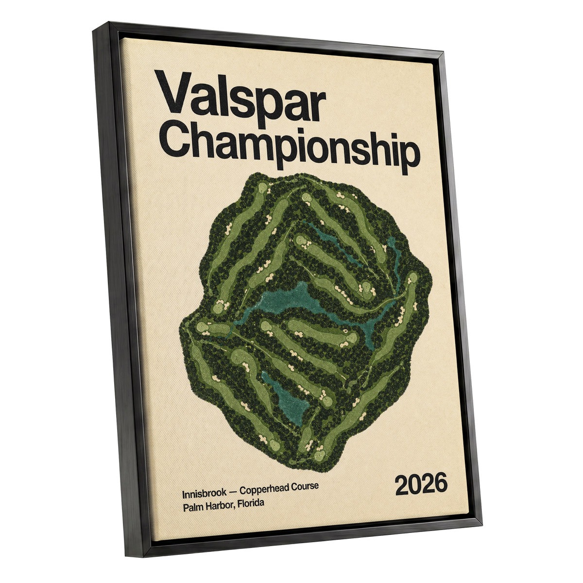 Copperhead Championship, green, beige, black nature wall art shown as a black framed canvas wall art