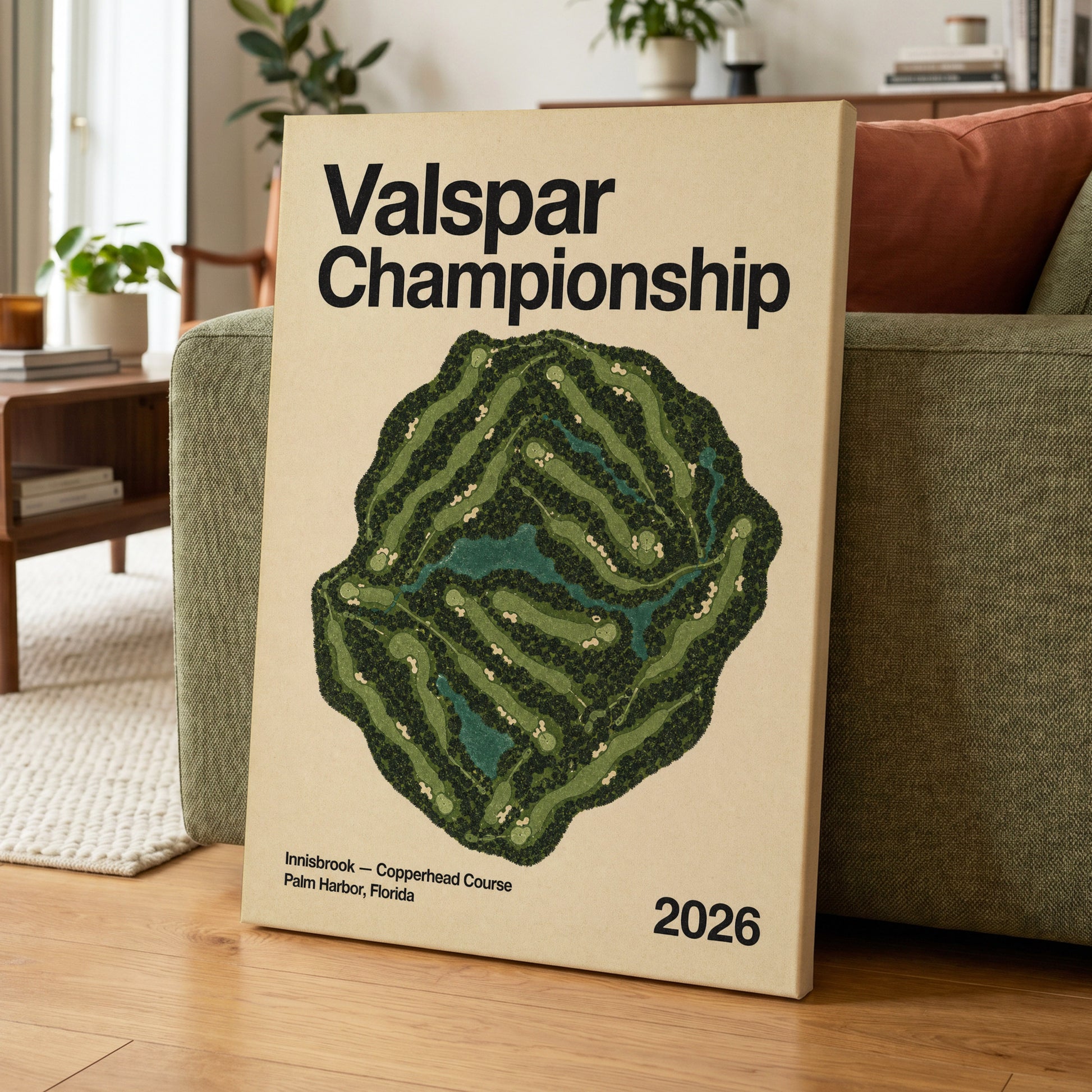 Copperhead Championship, green, beige, black nature wall art on canvas displayed in a styled interior, gallery view 1