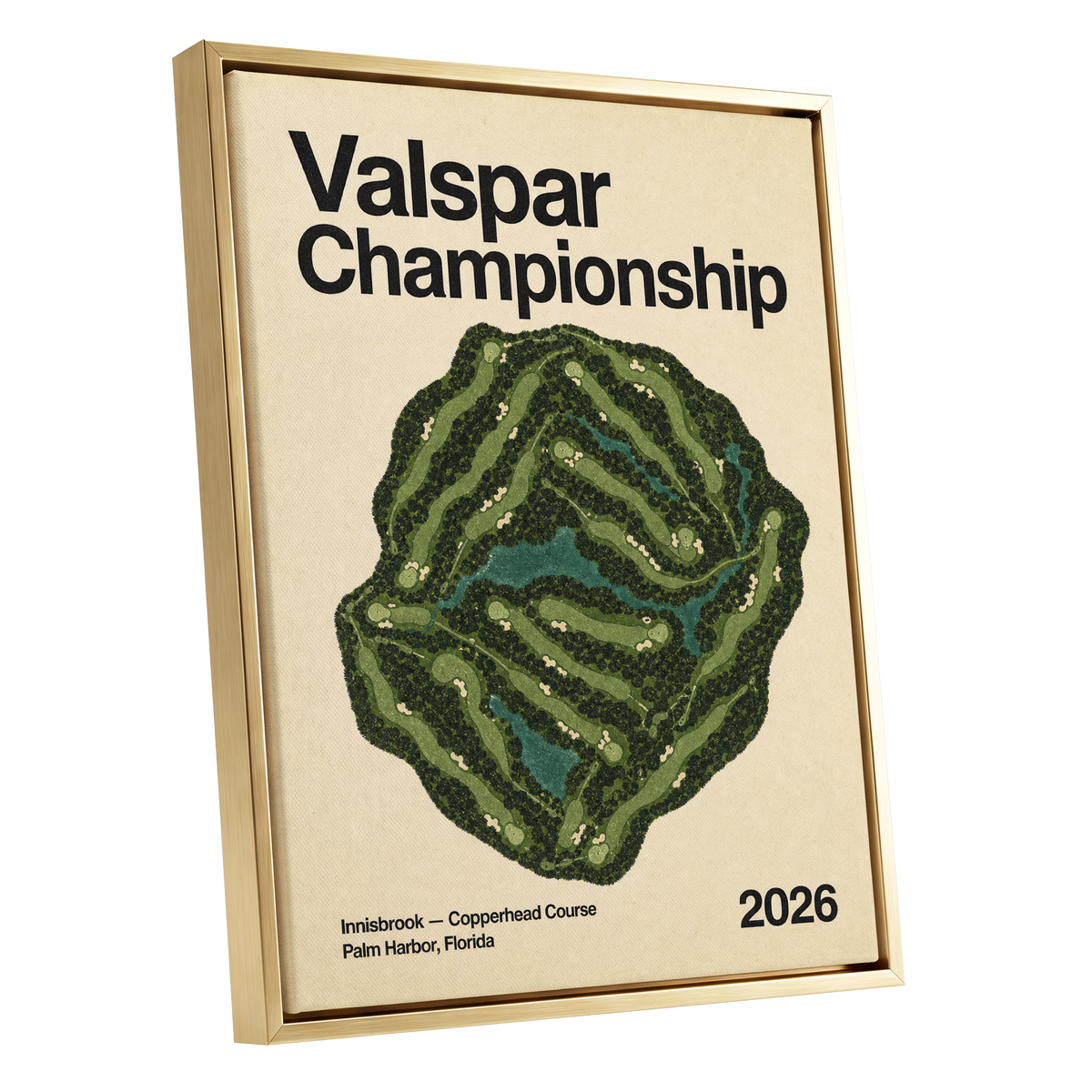 Copperhead Championship, green, beige, black nature wall art shown as a gold framed canvas wall art
