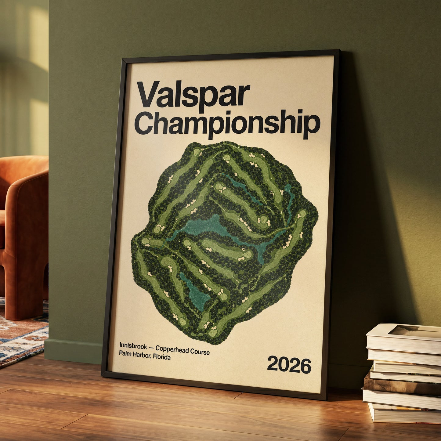 Copperhead Championship, green, beige, black nature wall art displayed in a styled interior, gallery view 4