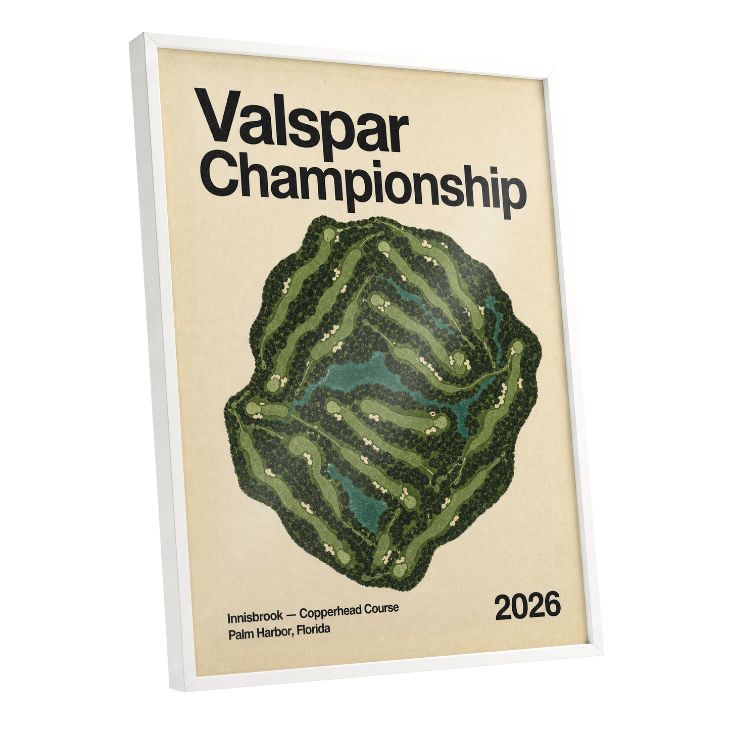 Copperhead Championship, green, beige, black nature wall art shown as a white framed poster wall art print