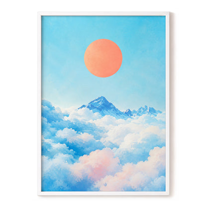 Coral Above the Clouds, blue, white, orange nature wall art, front artwork view