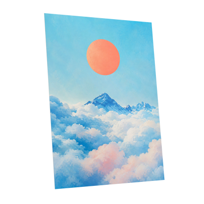 Coral Above the Clouds, blue, white, orange nature wall art shown as a unframed poster wall art print