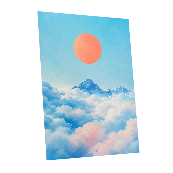 Coral Above the Clouds, blue, white, orange nature wall art shown as a unframed poster wall art print