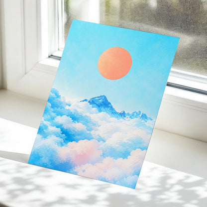 Coral Above the Clouds, blue, white, orange nature wall art displayed in a styled interior, gallery view 5