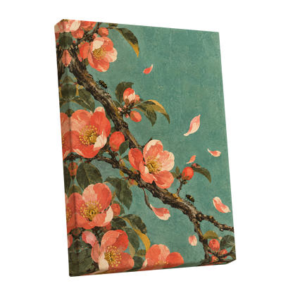 Coral Blossom Drift, green, orange, pink floral wall art shown as a stretched canvas wall art