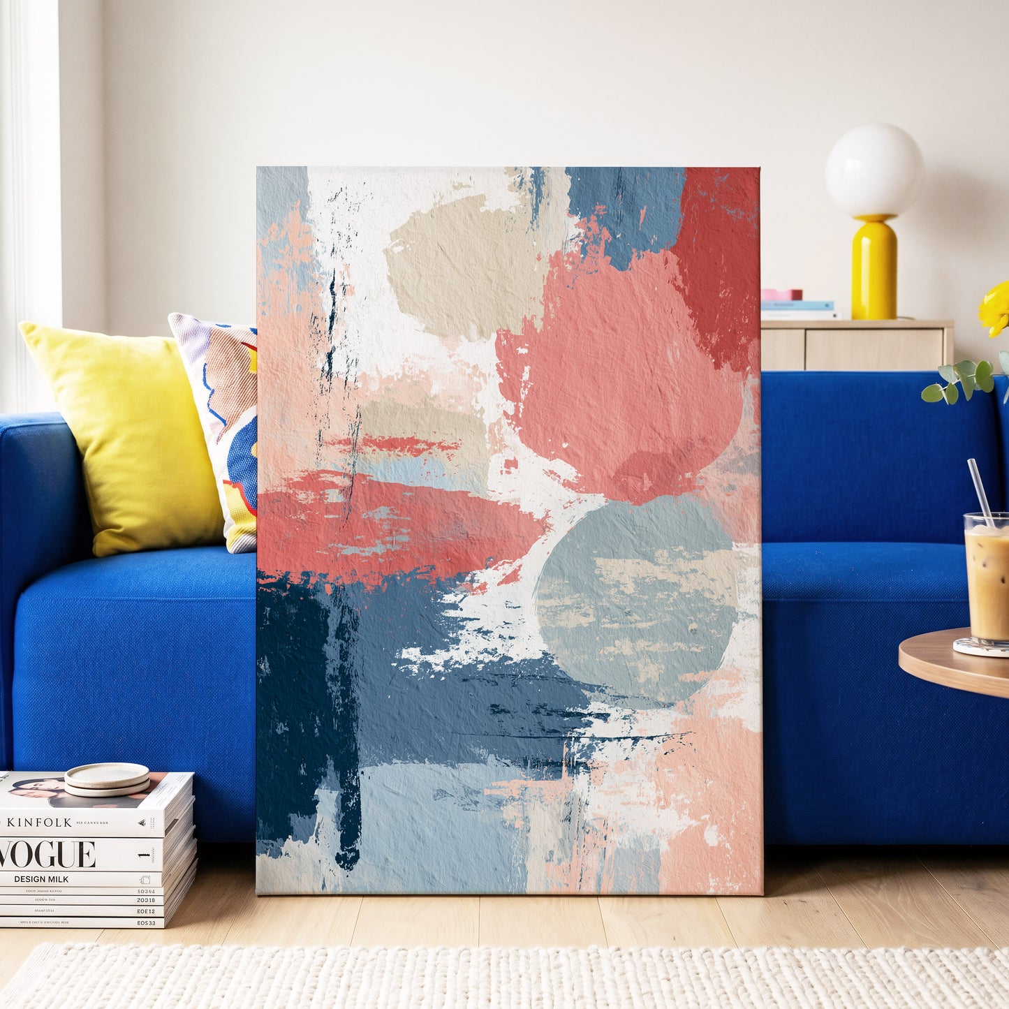 Coral Blue Interlude – canvas wall art in a styled interior, gallery view 2