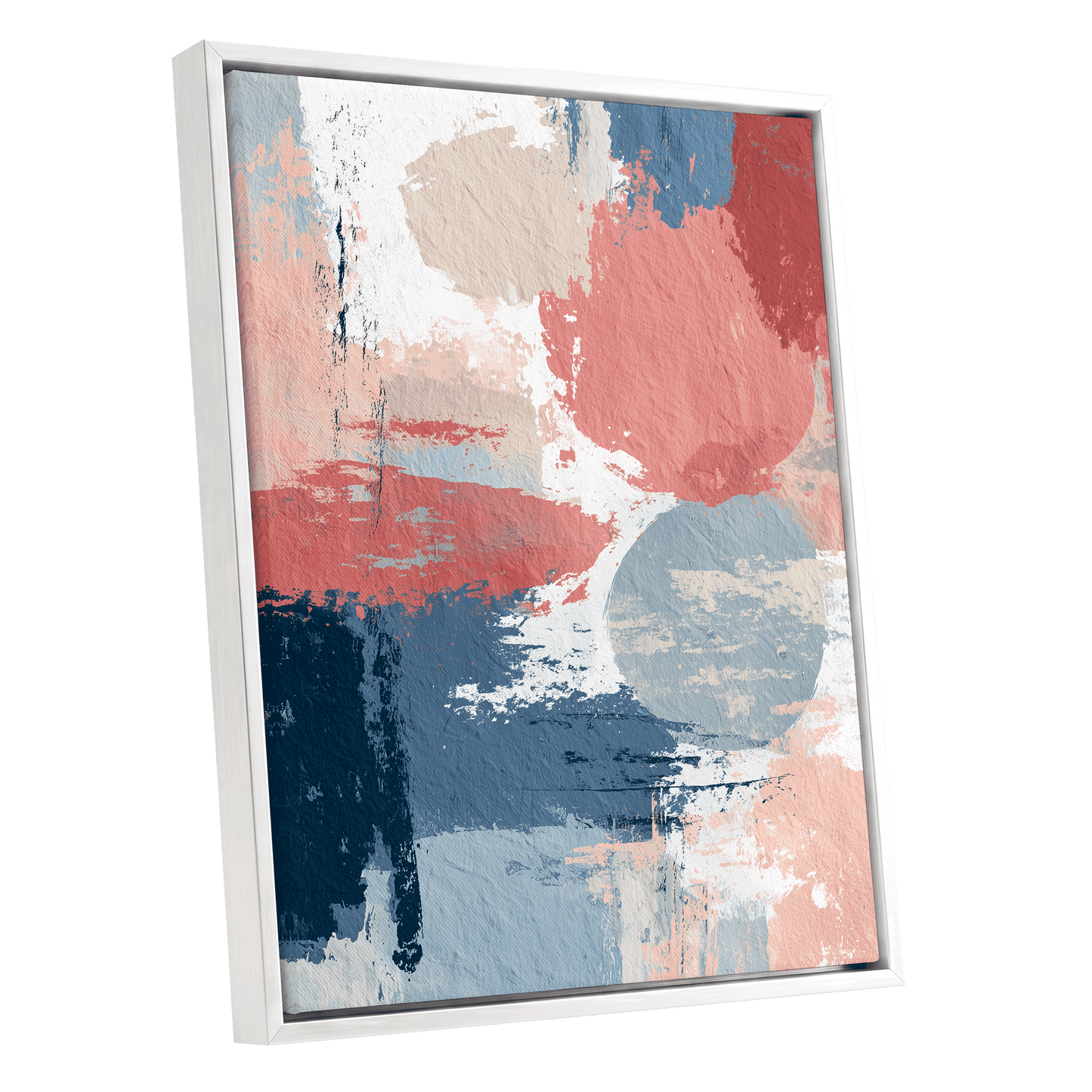 Coral Blue Interlude – white framed canvas option