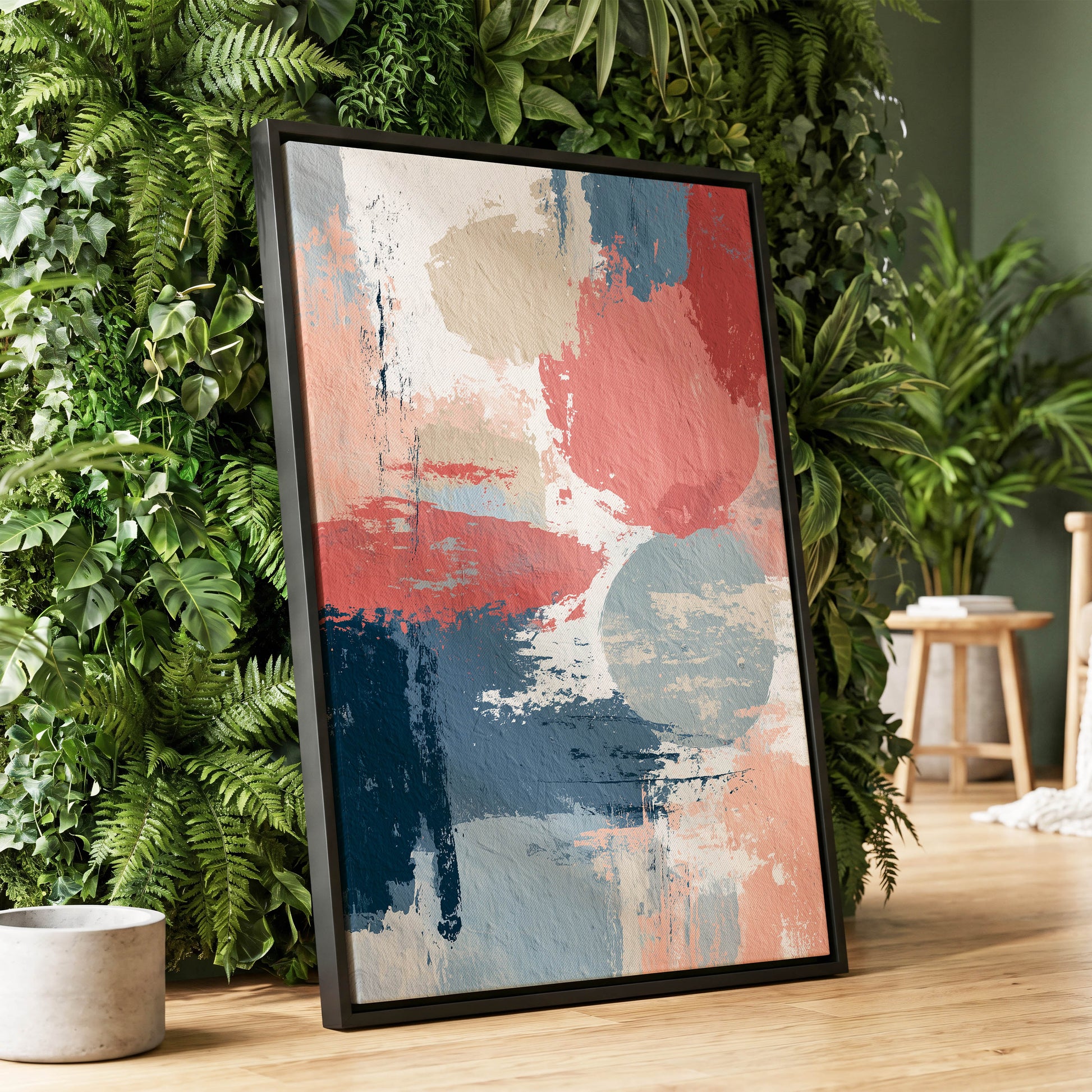 Coral Blue Interlude – wall art displayed in a styled interior, gallery view 1