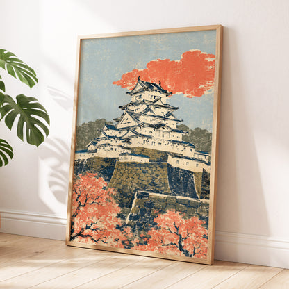 Coral Castle Heights, blue, beige, orange minimalist wall art displayed in a styled interior, gallery view 6