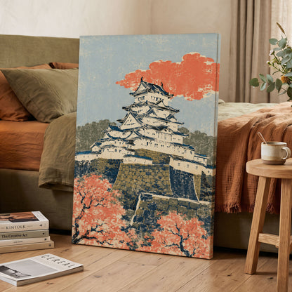 Coral Castle Heights, blue, beige, orange minimalist wall art displayed in a styled interior, gallery view 7