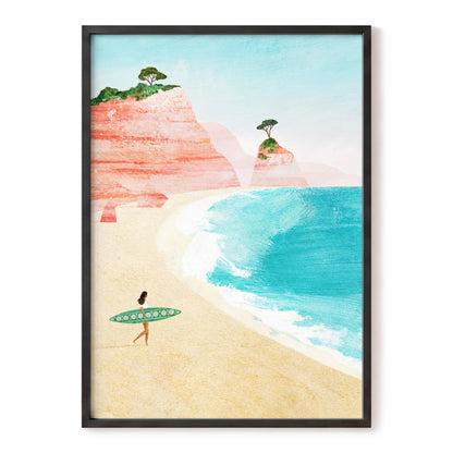 Coral Cove Wanderer, blue, beige, pink nature wall art, front artwork view