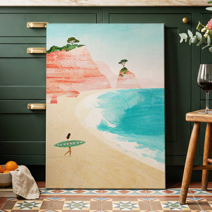 Coral Cove Wanderer, blue, beige, pink nature wall art displayed in a styled interior, gallery view 3
