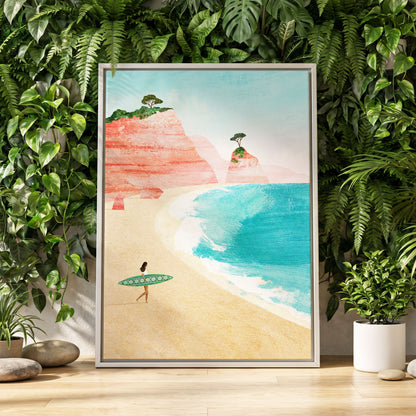 Coral Cove Wanderer, blue, beige, pink nature wall art displayed in a styled interior, gallery view 4