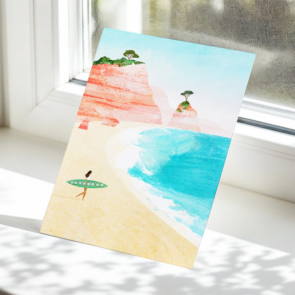 Coral Cove Wanderer, blue, beige, pink nature wall art displayed in a styled interior, gallery view 5