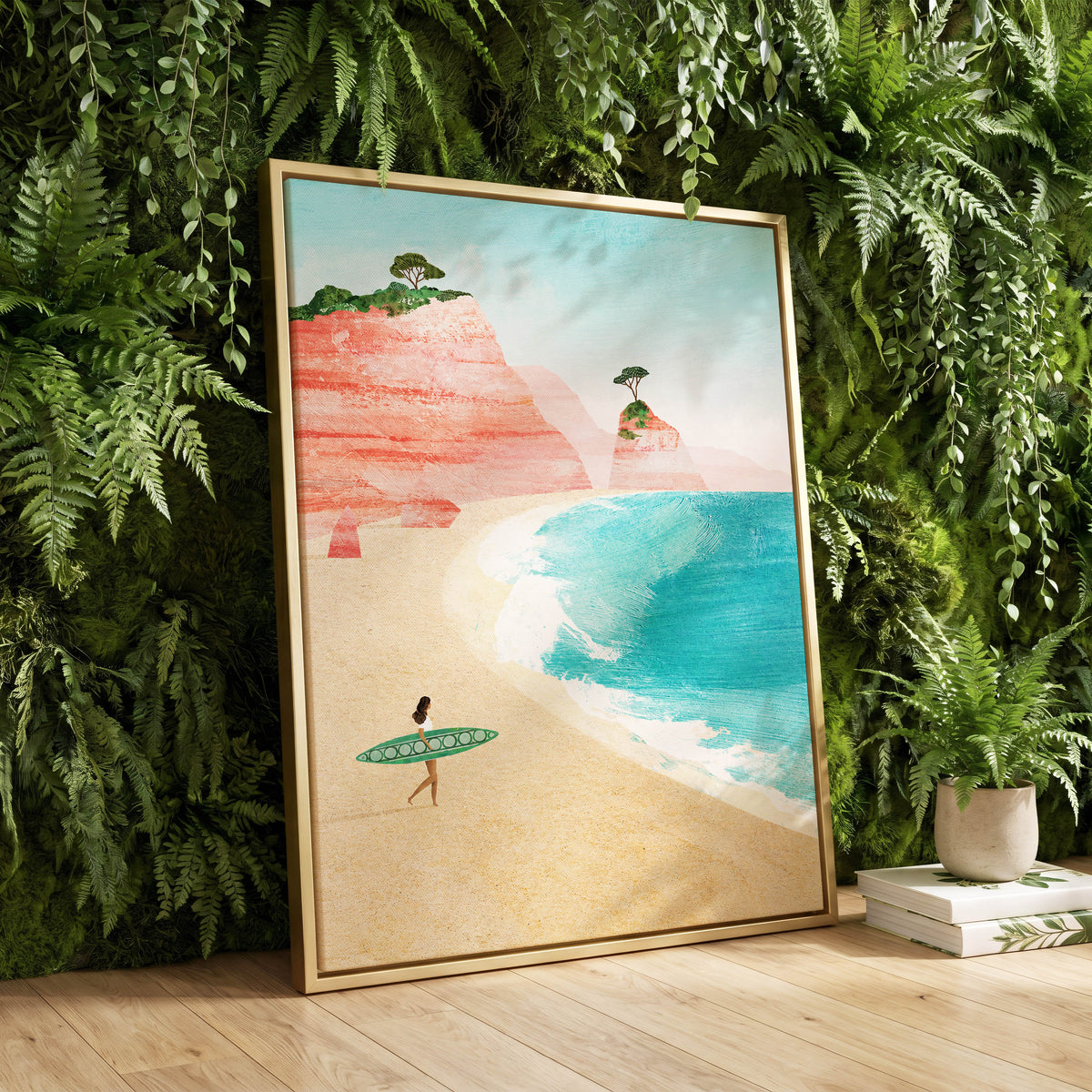 Coral Cove Wanderer, blue, beige, pink nature wall art displayed in a styled interior, gallery view 8