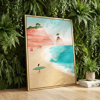 Coral Cove Wanderer, blue, beige, pink nature wall art displayed in a styled interior, gallery view 8