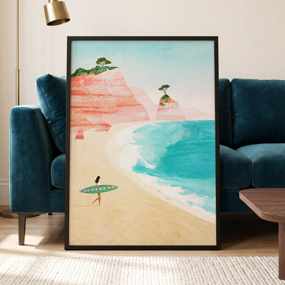 Coral Cove Wanderer, blue, beige, pink nature wall art displayed in a styled interior, gallery view 9