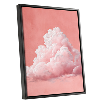 Coral Cumulus, pink, white, gray nature wall art shown as a black framed canvas wall art