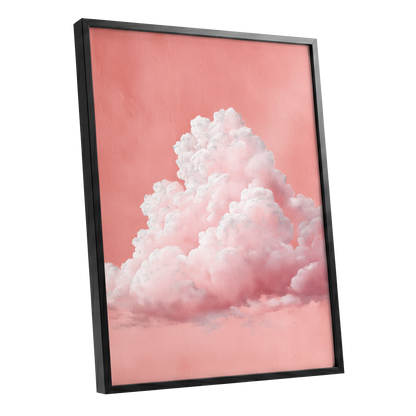 Coral Cumulus, pink, white, gray nature wall art shown as a black framed poster wall art print