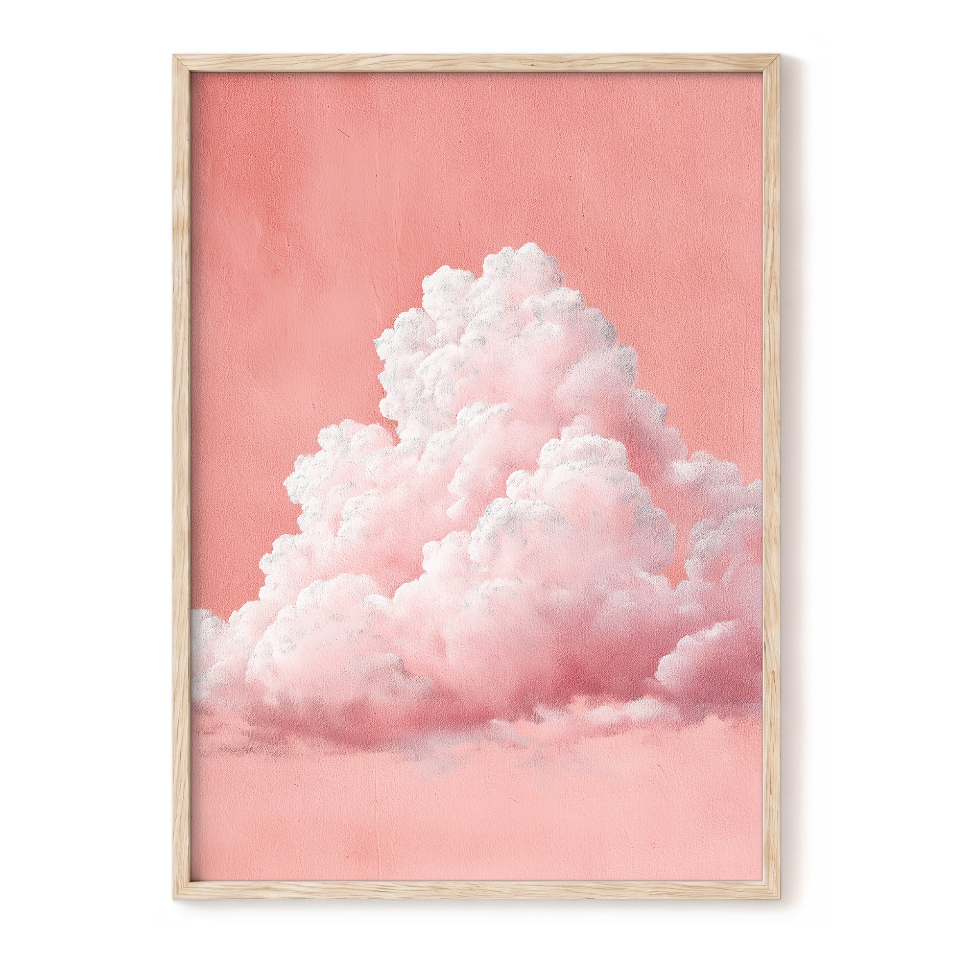 Coral Cumulus, pink, white, gray nature wall art, front artwork view