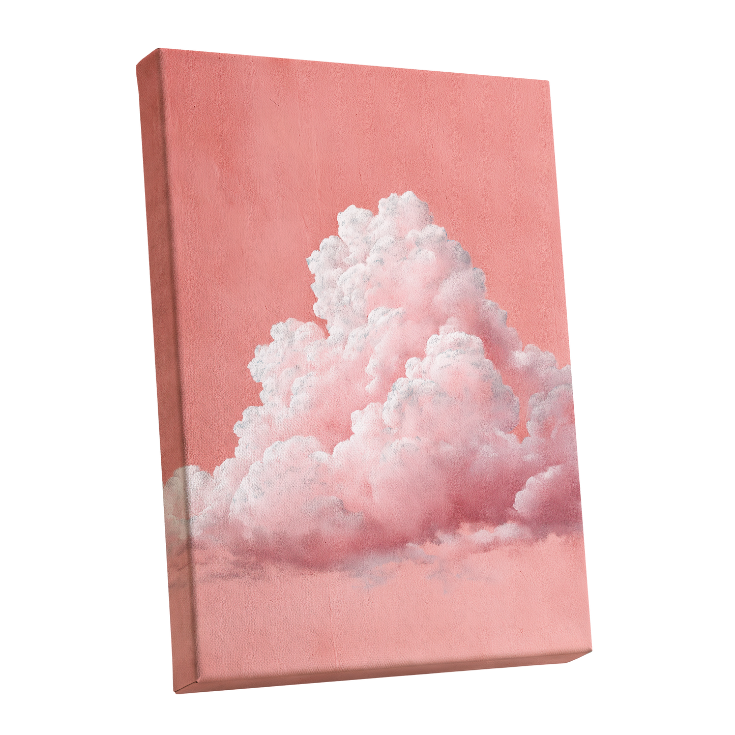 Coral Cumulus, pink, white, gray nature wall art shown as a stretched canvas wall art
