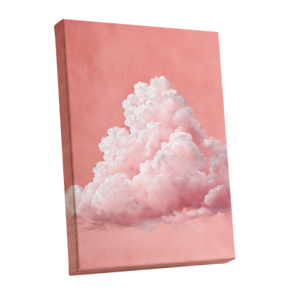 Coral Cumulus, pink, white, gray nature wall art shown as a stretched canvas wall art