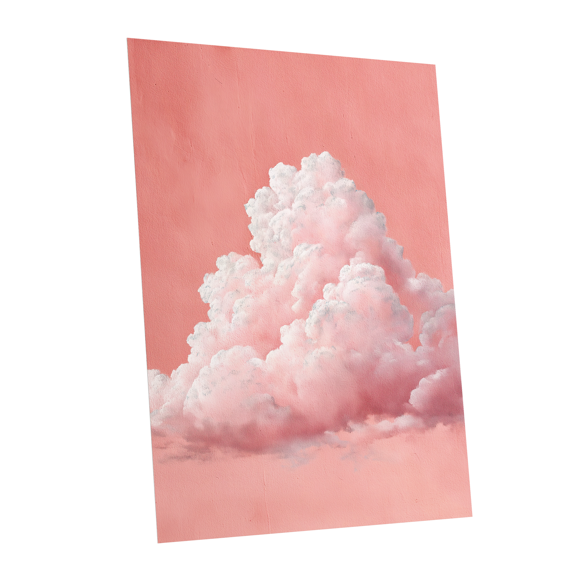Coral Cumulus, pink, white, gray nature wall art shown as a unframed poster wall art print