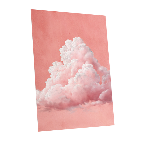 Coral Cumulus, pink, white, gray nature wall art shown as a unframed poster wall art print