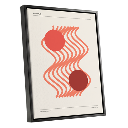 Coral Current No. 38, beige, orange, red abstract wall art shown as a black framed canvas wall art