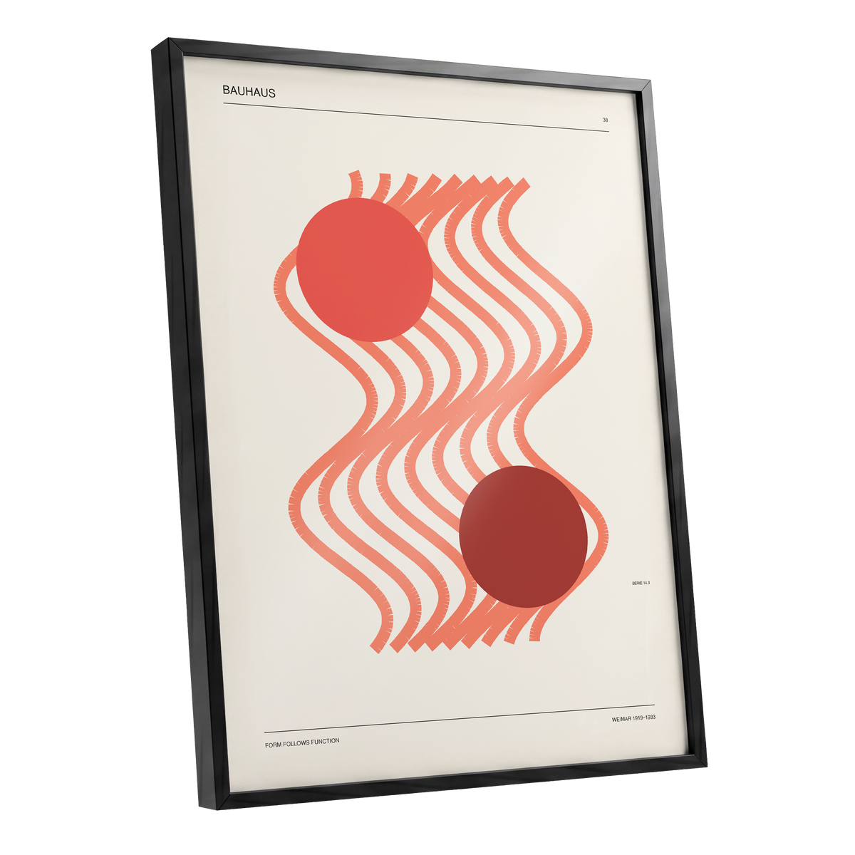 Coral Current No. 38, beige, orange, red abstract wall art shown as a black framed poster wall art print