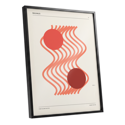 Coral Current No. 38, beige, orange, red abstract wall art shown as a black framed poster wall art print
