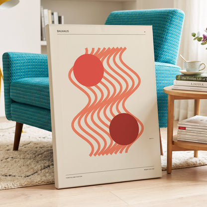 Coral Current No. 38, beige, orange, red abstract wall art on canvas displayed in a styled interior, gallery view 2