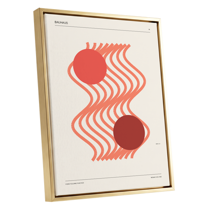 Coral Current No. 38, beige, orange, red abstract wall art shown as a gold framed canvas wall art