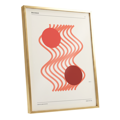 Coral Current No. 38, beige, orange, red abstract wall art shown as a gold framed poster wall art print