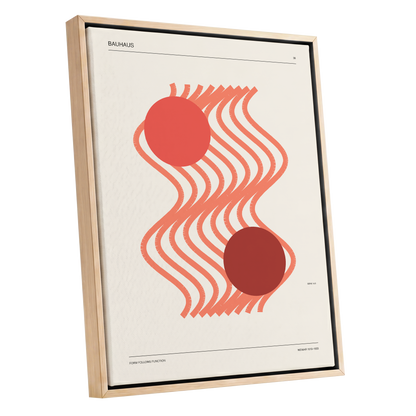 Coral Current No. 38, beige, orange, red abstract wall art shown as a oak framed canvas wall art