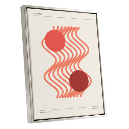 Coral Current No. 38, beige, orange, red abstract wall art shown as a silver framed canvas wall art