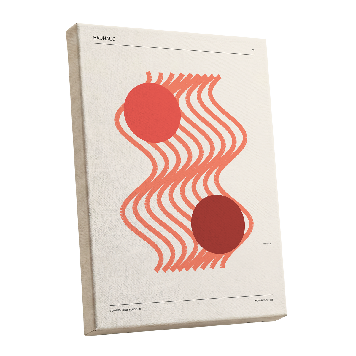 Coral Current No. 38, beige, orange, red abstract wall art shown as a stretched canvas wall art