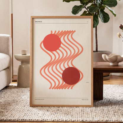 Coral Current No. 38, beige, orange, red abstract wall art displayed in a styled interior, gallery view 3
