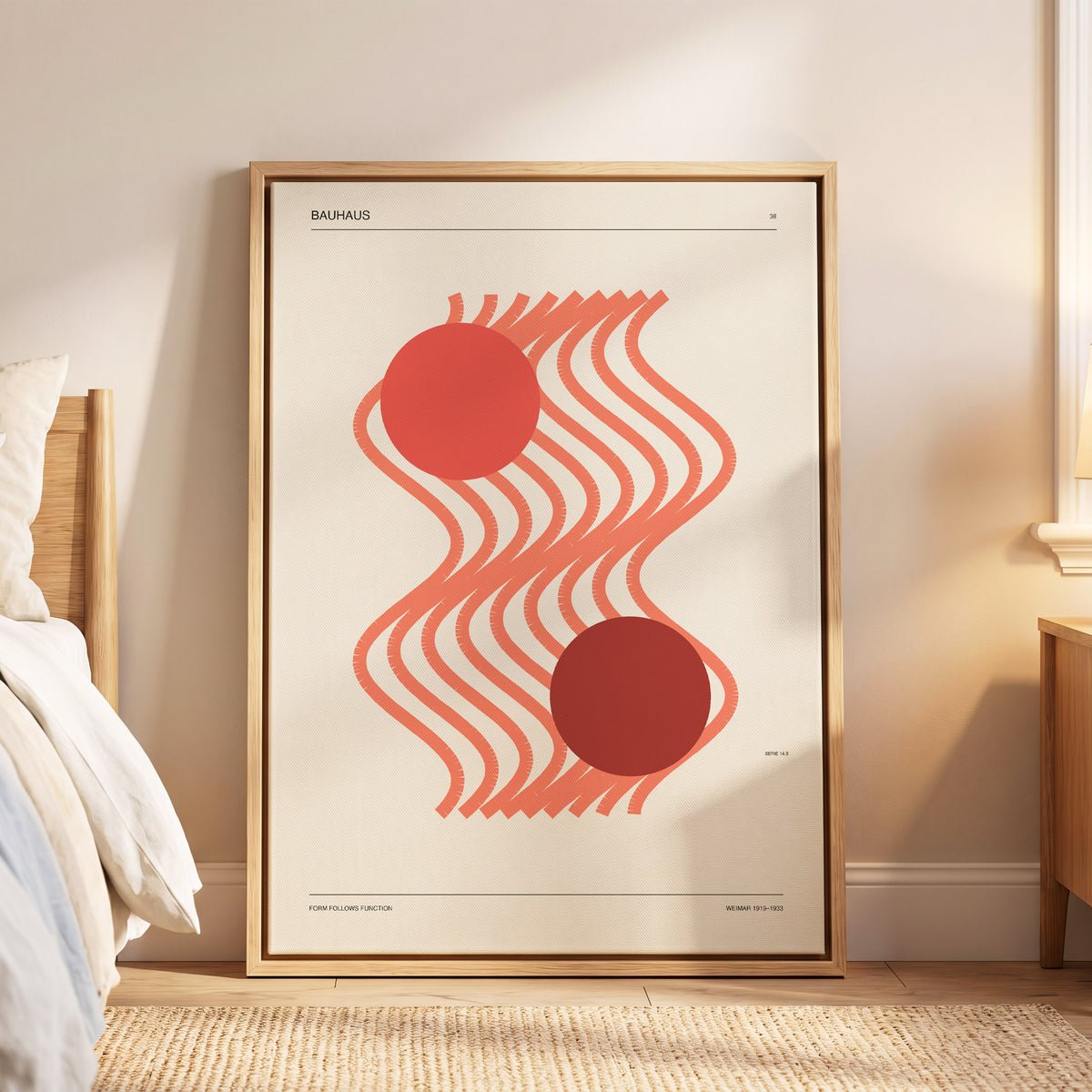 Coral Current No. 38, beige, orange, red abstract wall art displayed in a styled interior, gallery view 5