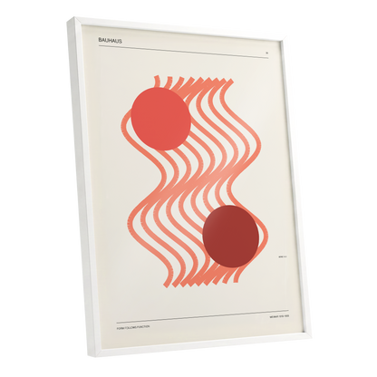 Coral Current No. 38, beige, orange, red abstract wall art shown as a white framed poster wall art print