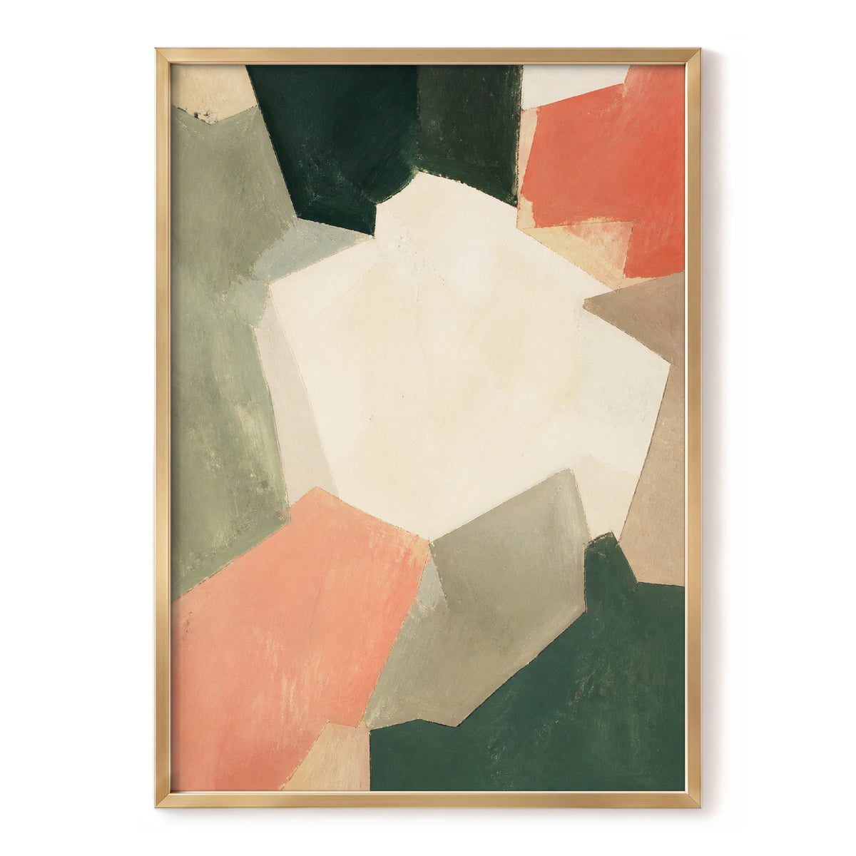 Coral Interval, green, beige, orange abstract wall art, front artwork view