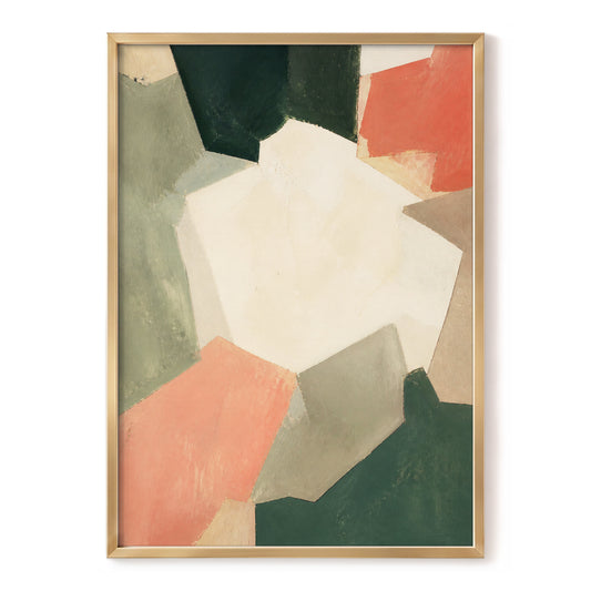 Coral Interval, green, beige, orange abstract wall art, front artwork view