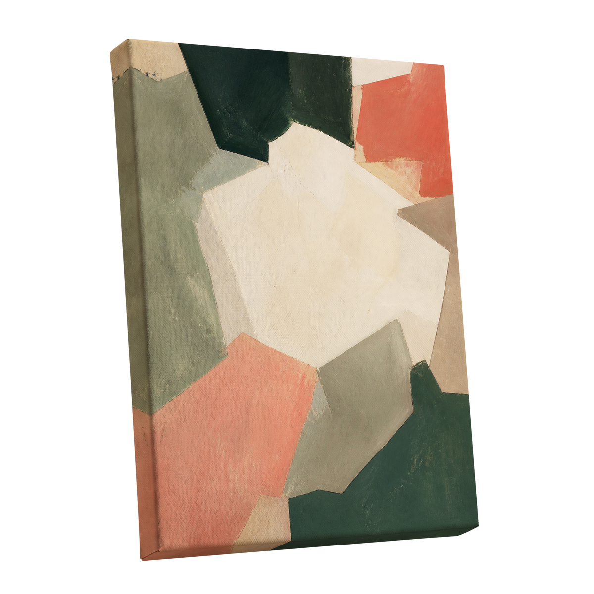 Coral Interval, green, beige, orange abstract wall art shown as a stretched canvas wall art